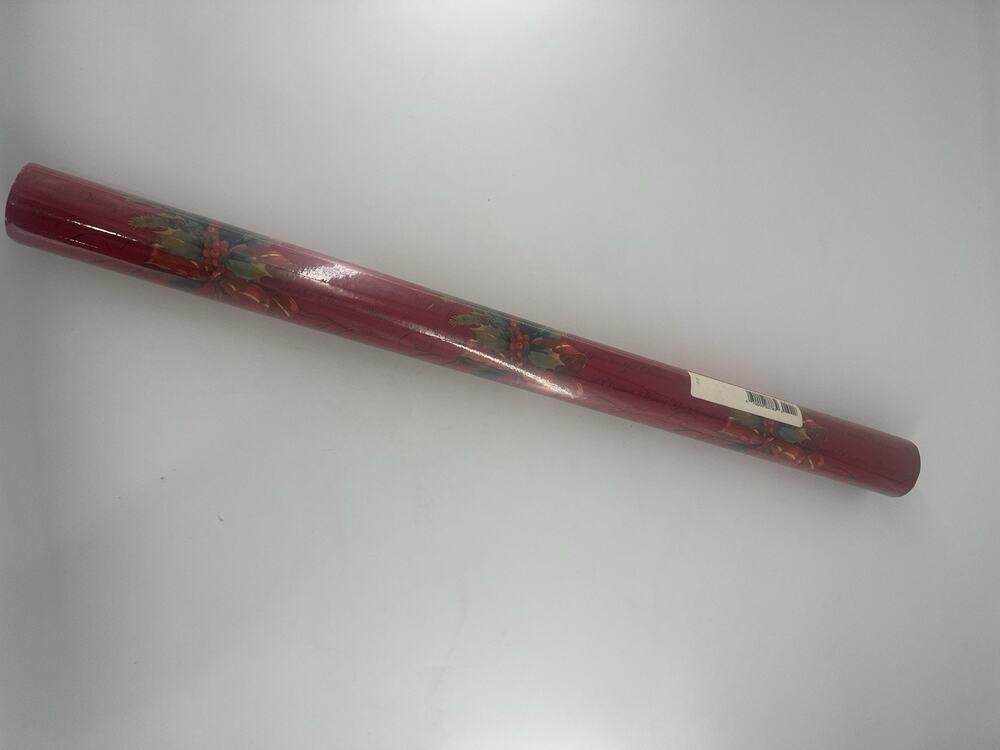 Vintage Hallmark Christmas Wrapping Paper Red Holly Pine 32 Feet Holiday New